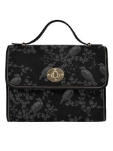 BLACK CROSSBODY FLAP BAG (Ravens/Blossoms print)